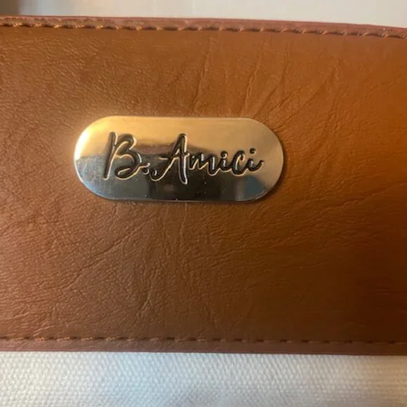 B Amici Amelia White Canvas & Tan Trimming Satchel Shoulder Bag - Picture 2 of 16